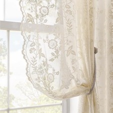Lace Curtains 36 Inch Length 2 Panels Rusitc 42"W x 36"L Pack of 2 Beige
