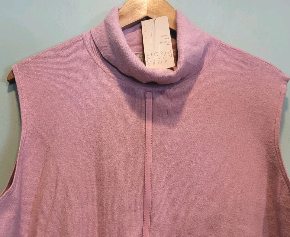Novo Suéter Rosa Sem Mangas Gola Alta Acabamento de Couro Sigrid Olsen Tamanho 3X - Imagem 2 de 4
