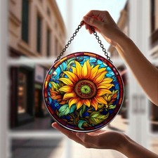 Sunflower Stained Glass , Vibrant Floral Window Art, Bright Sun Inspir