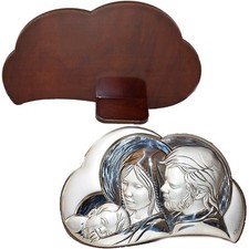 Quadro sacra famiglia Gesu madonna san giuseppe Icona argento 925 legno idea reg