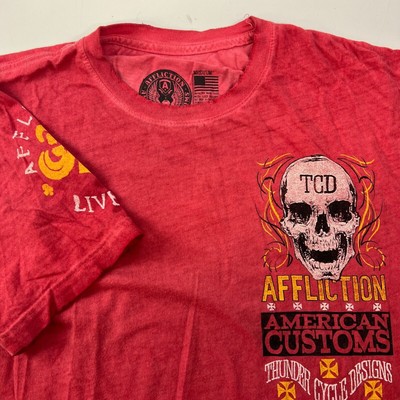 Affliction Red Eddie Trotta Y2K Skull Thunder Custom Cycles T-Shirt M