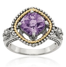 925 Sterling Silver Cut Cushion-Cut Amethyst Ring