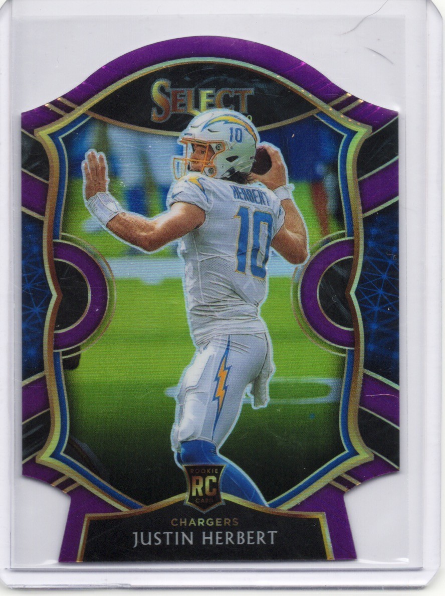 Justin Herbert 2020 Panini Select Concourse #44 Purple Prizm Die-Cut (RC)