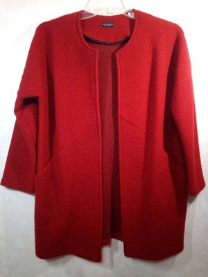 Luca Vanucci Open Cardigan Women S Red Wool Blend Round Neck Drop Sleeve Italy