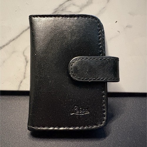 Leica Black Leather SD Card Holder Bifold Folding Wallet with Strap Closure
