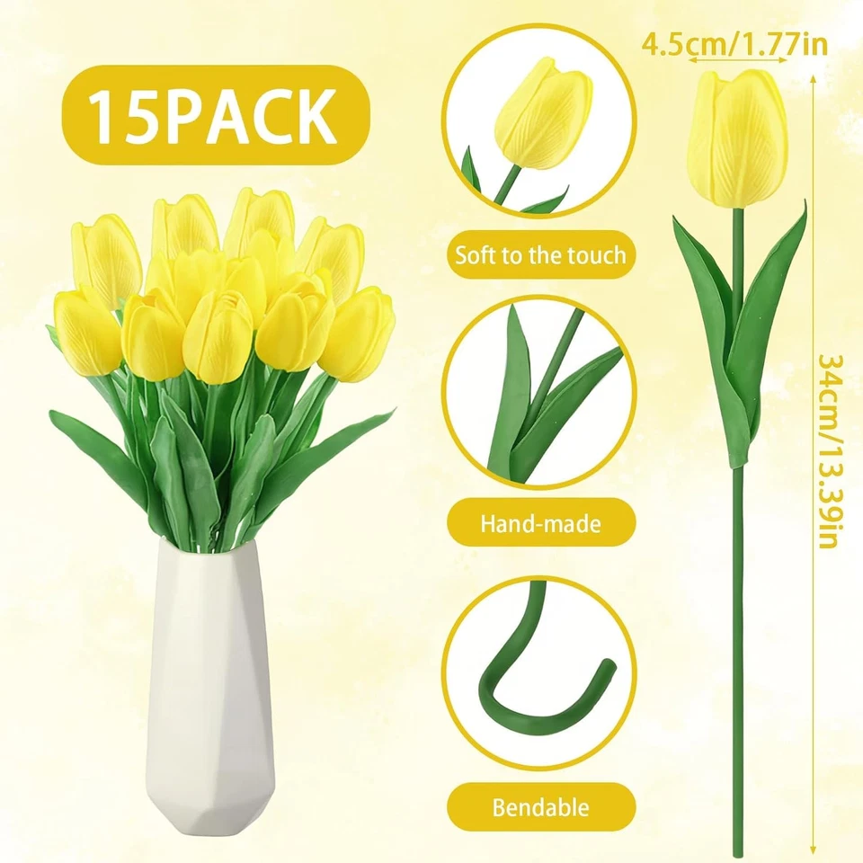 Tulipani Artificiali 15 Pcs Fiori Artificiali Finti 34Cm Tulipani in Lattice Fio - Immagine 3 di 4