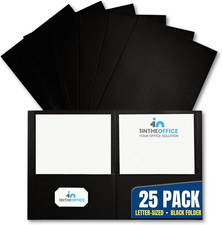 Black Folders with Pockets, Letter Size 2-Pocket Embossed Paper Pocket Folder, B