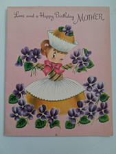 Vintage Norcross Birthday Card Candy Cupcake Girl Glitter Used
