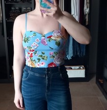 Maglia top senza maniche blu e rosa S