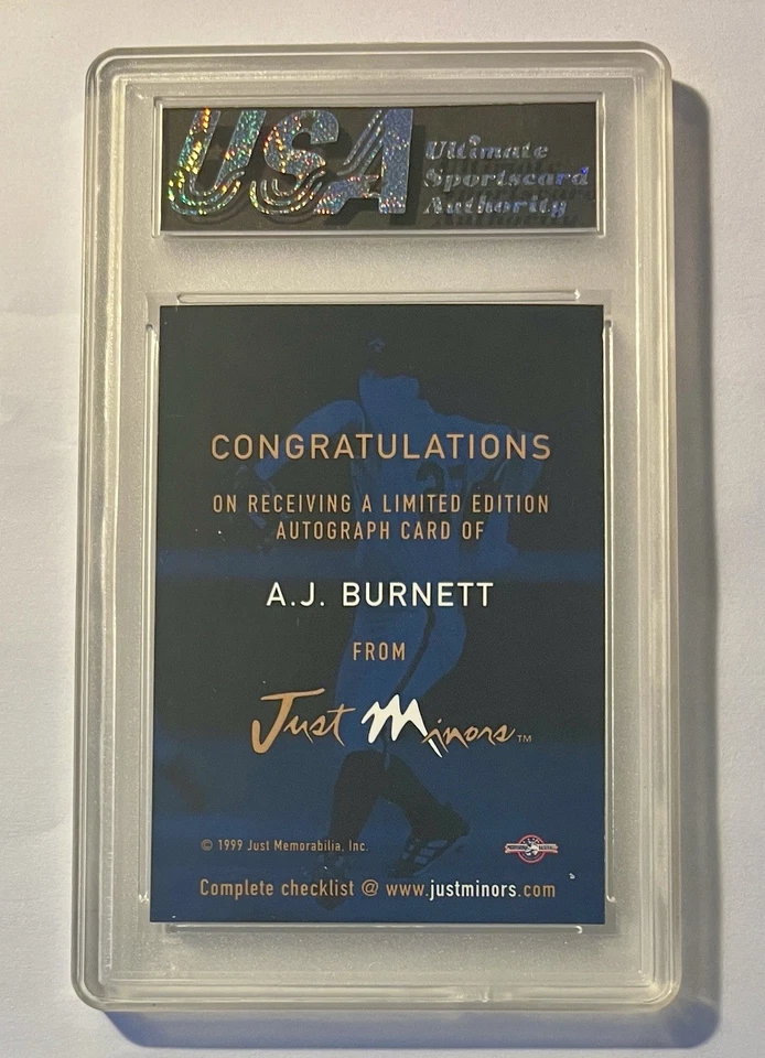 Just the Preview 2000 2K A.J. AUTÓGRAFO BURNETT GRADUADO EE. UU. 9,0 COMO NUEVO SEA DOGS Foto 2 de 2