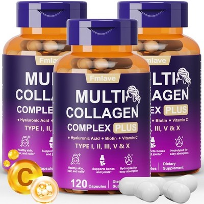 Multi Collagen Capsules Collagen Peptides Types I, II, III, V, X Anti-aging Skin
