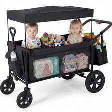 2 Seater Wagon Stroller for Kids, All-Terrain Foldable Cart, Removable Canopy