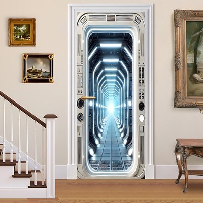 3D Door Stickers 30.3'' W x 78.7'' H Peel and Stick Self-Adhesive Vinyl - Home