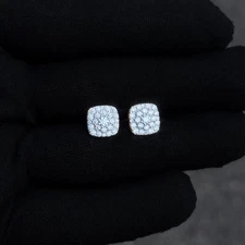 9mm Square Moissanite Cluster Earrings, 0.98ct Diamond Studs