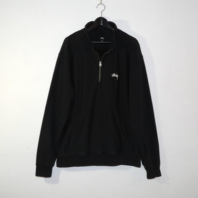 Stussy Stock Logo Mock Neck Quarter 1/4 Zip Sweatshirt Black Mens