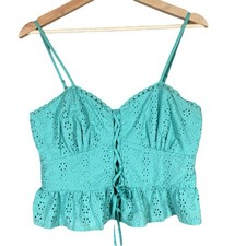 Wild Fable Top Size M Lace Up Eyelet Corset Cami Peplum Cropped Boho Romantic