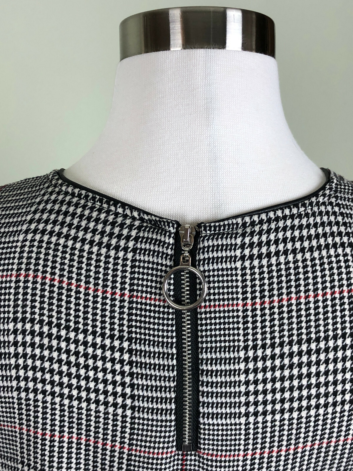 Zara Basic Collection Houndstooth Plaid Zip Blous… - image 3