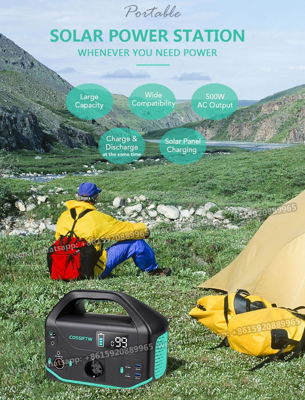 Portable Power Station 1000Wh Outdoor Solar Generator Mobile Lithium