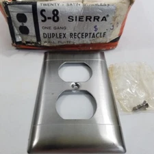 Vtg Sierra Electric S-8 Stainless Steel Duplex Wall Plate Two Plug with Screw