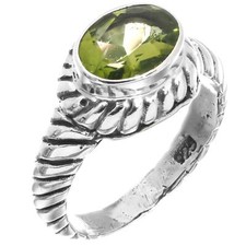 925 Silver Natural Peridot Bali Handmade Design Sterling Stacking Ring
