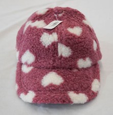 Old Navy Girl's Cozy Sherpa Heart Print Baseball Cap SV3 Pink One Size NWT