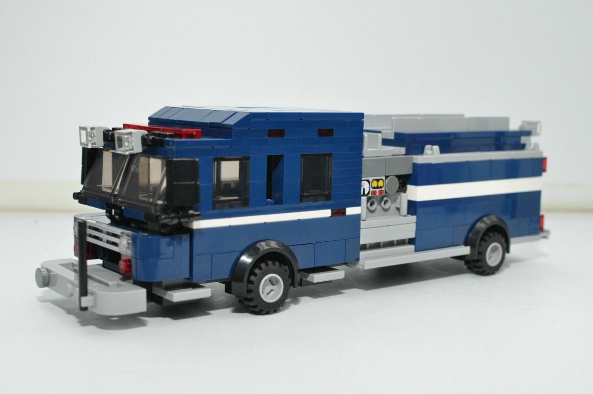 Fire Truck Engine Rescue Dark Blue Custom Model Compatible with LEGO® Bricks