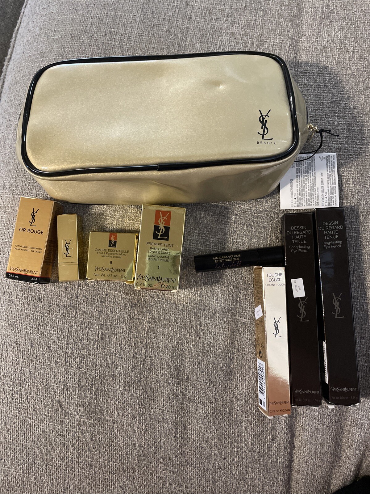 Borsa Yves Saint Laurent YSL Beaute Borsa bellezza cosmetica oro 9 pollici x 6 5 pollici nuova