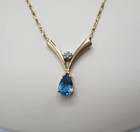 14K Yellow Gold Blue Topaz & Diamond Pendant Necklace 16" [N106] — photo 6