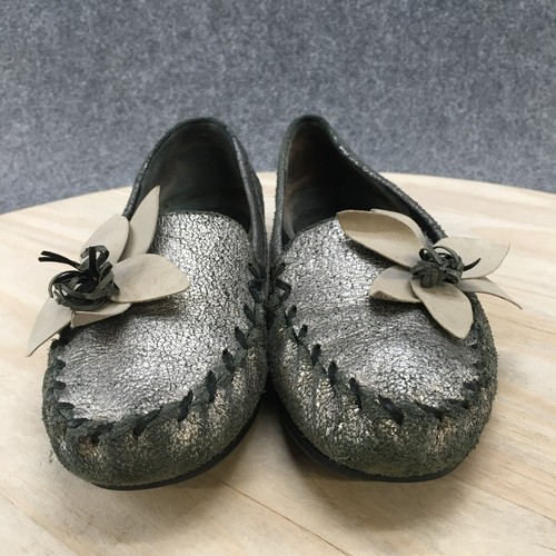 Indigo by Clarks Shoes Womens 9 M Slip On Flats Gray Leather Casual No Insoles - Picture 4 of 11
