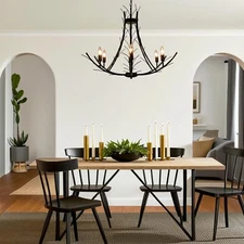 6-Light Modern Black Iron Chandelier Lighting, 23.6 inch Industrial Candle Style