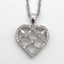 14k White Gold Diamond Criss Cross Heart Pendant 20" Necklace Signed DDB