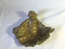 Cast Ashtray Bronze/Brass? Sculpture Art Lady Dancing Swirling Dress Patina