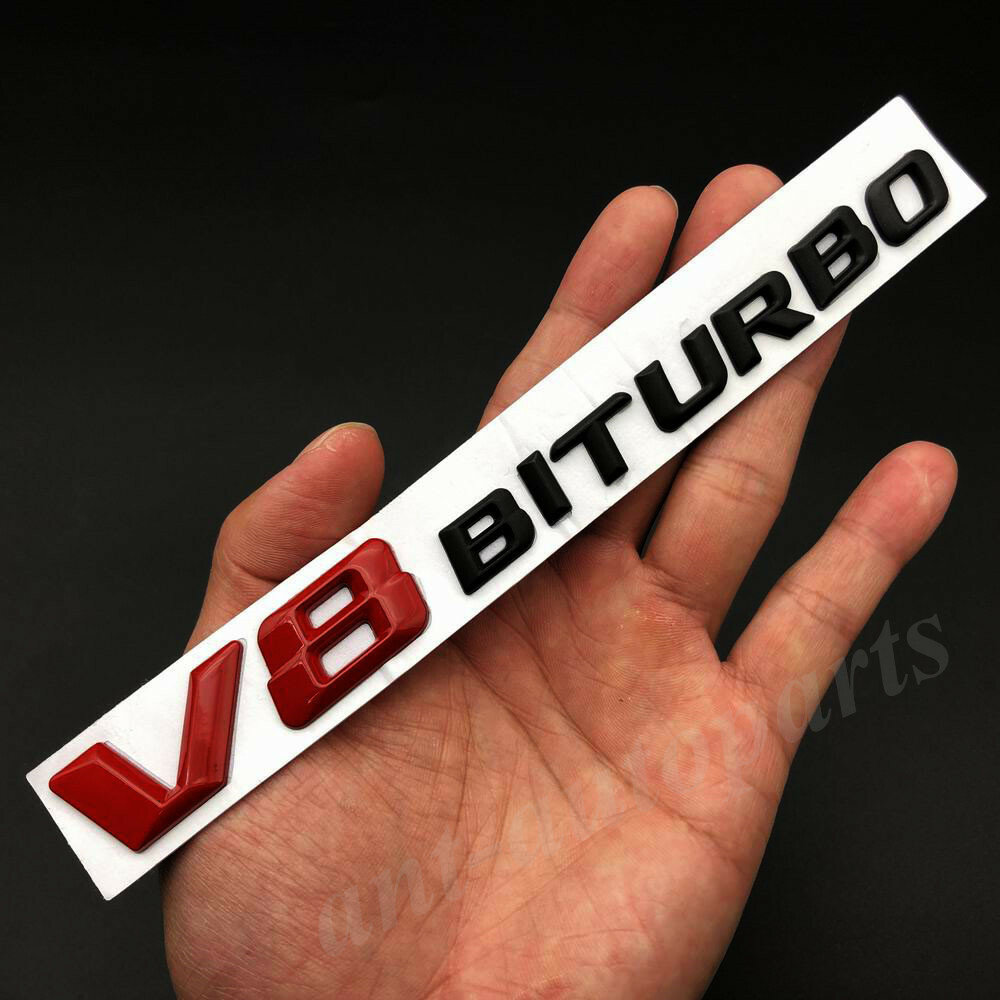 2PCS Metal Black V8 Biturbo Fender Emblem Badge Decal – V12 E S G Style