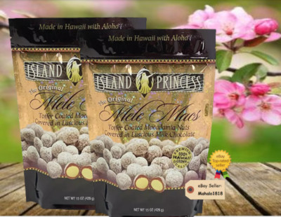 Two (2) Island Princess Toffee Coated Macadamia Nuts 15 oz each made in Hawaii