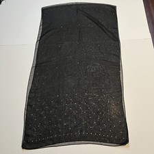 Sheer Black Bedazzled Silver Applique Rectangular Wrap Scarf 70  x 20  