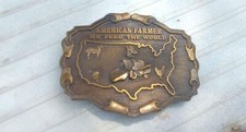 vintage american farmer we feed the world brass belt buckle