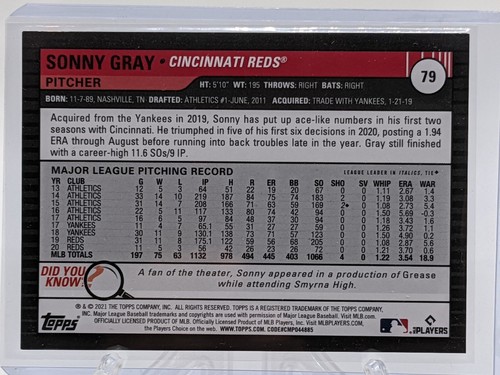 2021 topps big league baseball Sonny Gray Rainbow Foil. */199. - Picture 2 of 2