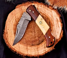 CUSTOM HAND MADE FORGED DAMASCUS STEEL FOLDING BLADE POCKET KNIFE  1103