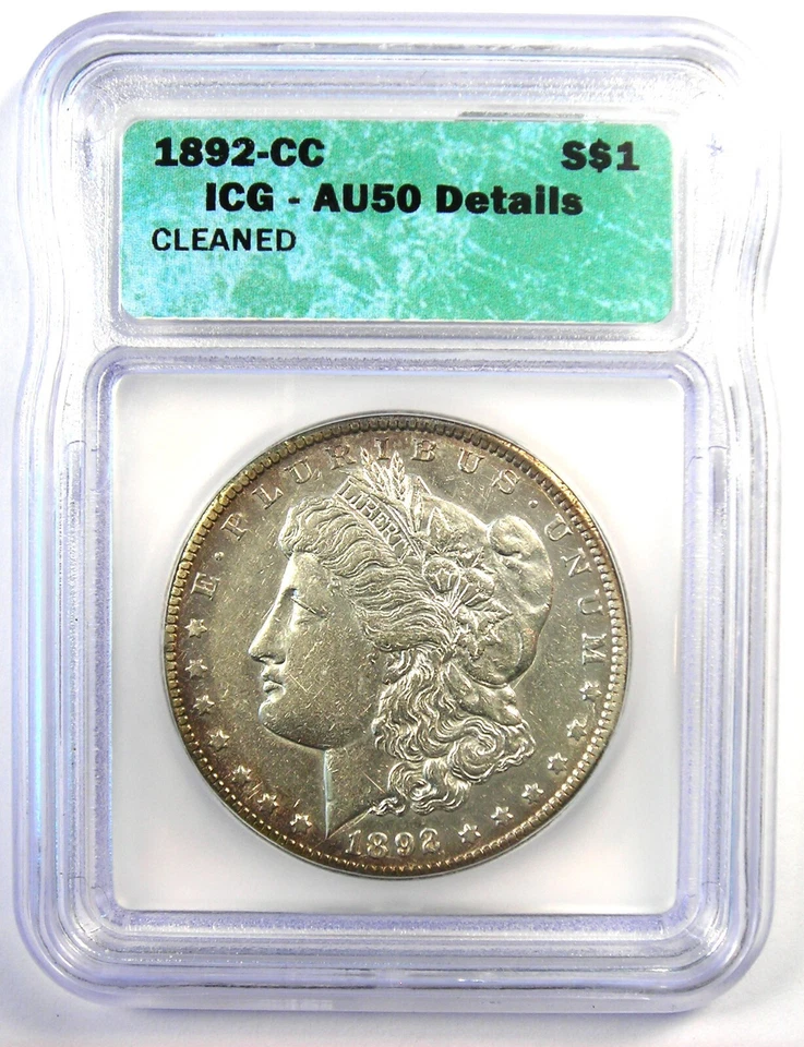 1892-CC Morgan Silver Dollar $1 Carson City Coin - Certified ICG AU50 Details - Image 2 of 4
