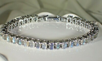 NATURAL RAINBOW LUSTER LABRADORITE 925 SILVER. 14K GOLD PLATE 7.5'' BRACELET #886