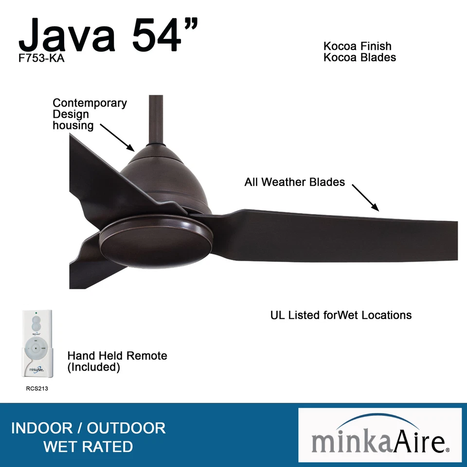 Minka Aire Java 54" Indoor/Outdoor Ceiling Fan With Remote Control, Kocoa - Image 2 of 4