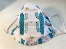 CUCTUS Plants Turquoise Blue Adult Face Mask Reversible 100 Cotton