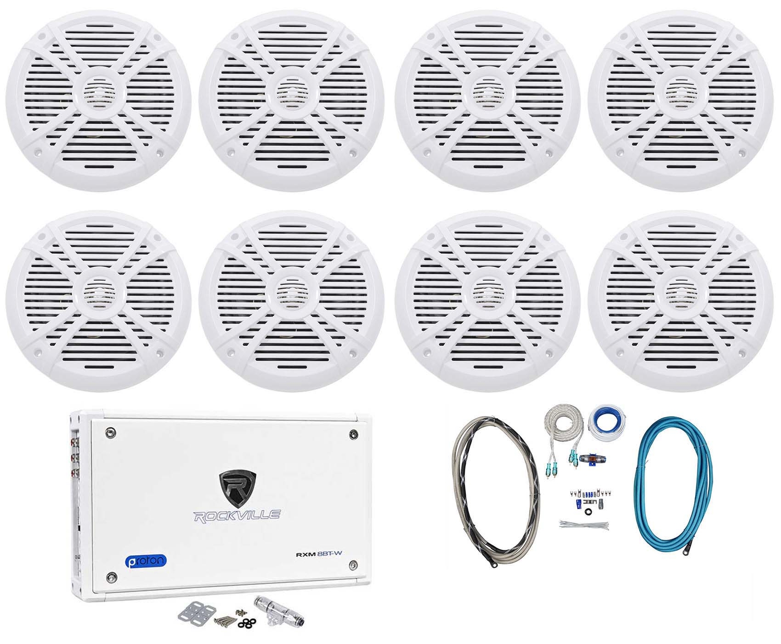 8 Rockville RMSTS80W 8 динамиков для морских судов 8-канальный усилитель Комплект усилителей