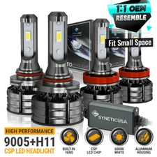 Syneticusa 9005+H11 LED CSP Compact Headlight Kit Combo Light Bulbs Hi Low Beam