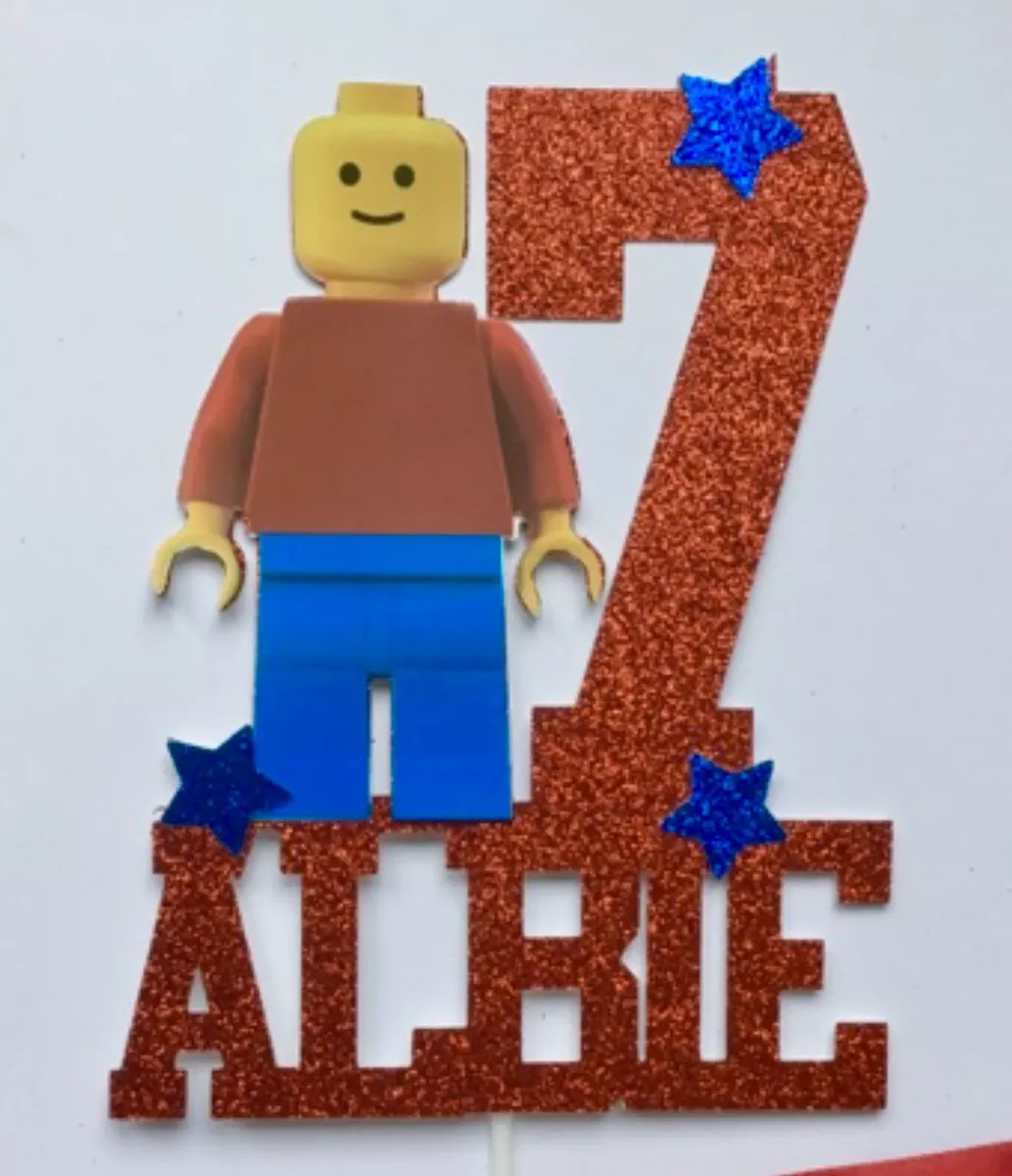 PERSONALISED 7 LEGO MAN INSPIRED BIRTHDAY CAKE TOPPER DECORATION