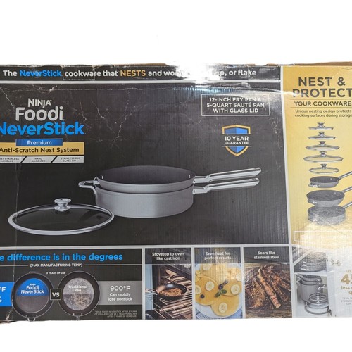 Ninja C53300 Foodi NeverStick Premium 3-Piece Cookware Set with Glass Lid