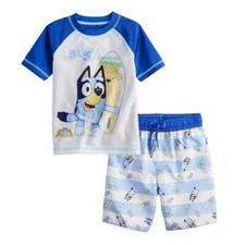New Toddler Boy Bluey Raglan Rash Guard Top  Swim Shorts Set 2 3 4