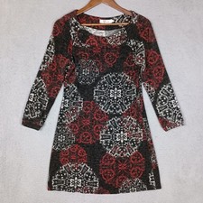 Aryeh Sweater Dress Women's Small Black Red White Ornamental 3/4 Sleeve Holiday