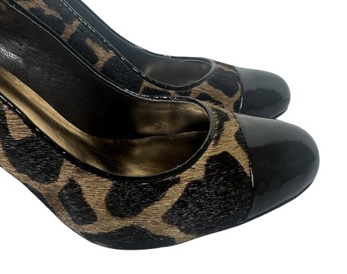 Ann Taylor Calf Hair Leather Animal Print Cap Toe Block Heel Shoes Pumps Size 6 - Picture 4 of 13