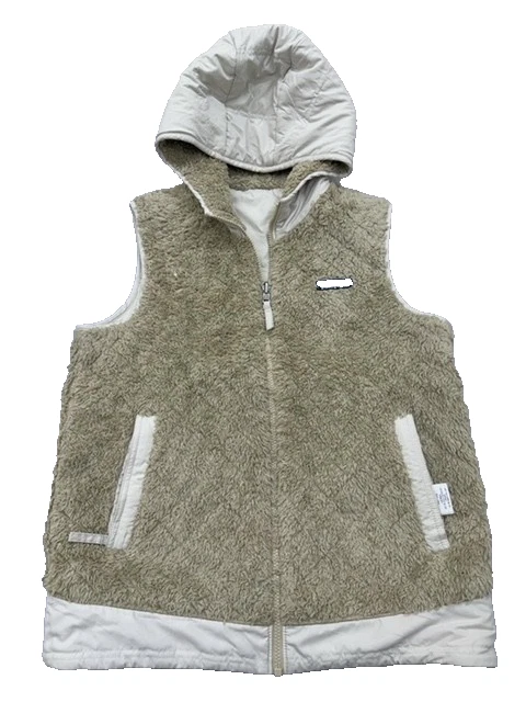 Patagonia Women's Beige Hooded Fleece Vest Reversible Regular Size